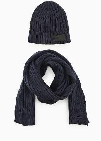 Набор шапка+шарф No Brand однотонные синие кэжуалы