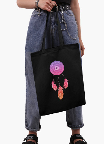 Еко сумка шоппер чорна Ловець Снов (Dreamcatcher) (9227-2855-BK-1) Еко сумка шоппер чорна 41*35 см MobiPrint (221682946)