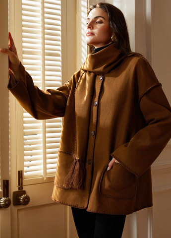 Коричневое демисезонное Пальто однобортное SHEIN