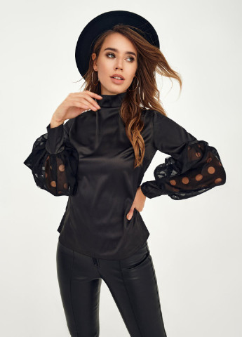 Черная демисезонная блуза с объемными рукавами Gepur