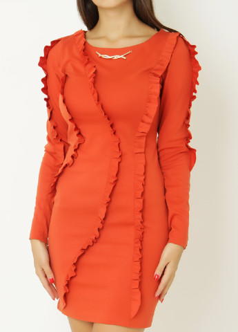 Оранжево-красное кэжуал платье Vision FS однотонное