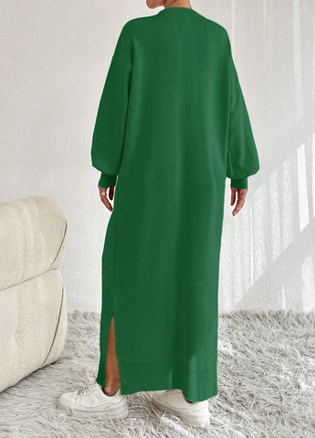Зеленое кэжуал платье платье-свитер SHEIN однотонное