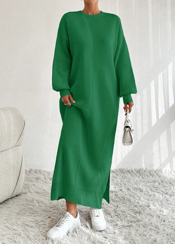 Зеленое кэжуал платье платье-свитер SHEIN однотонное