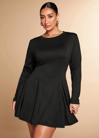 Чорна вечірня, кежуал сукня кльош SHEIN однотонна