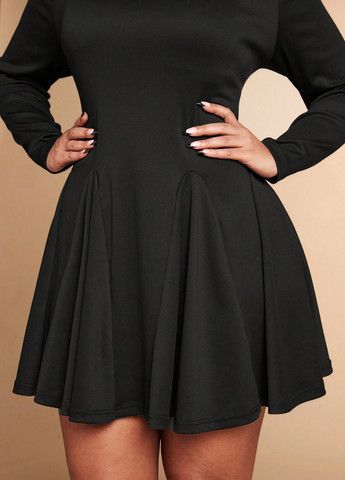 Чорна вечірня, кежуал сукня кльош SHEIN однотонна