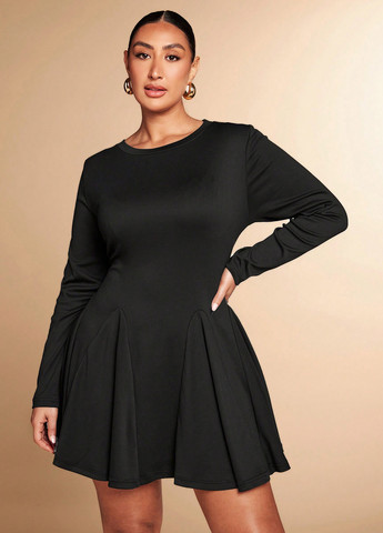 Чорна вечірня, кежуал сукня кльош SHEIN однотонна