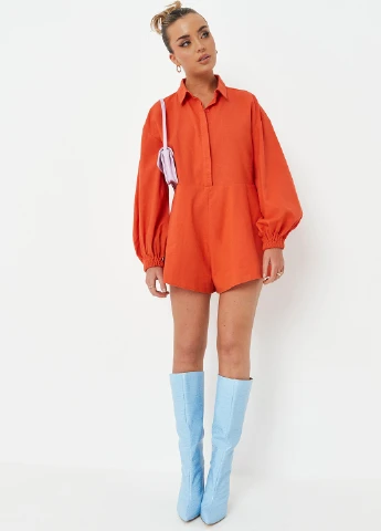 Комбінезон Missguided комбінезон-шорти однотонний червоний кежуал льон, віскоза