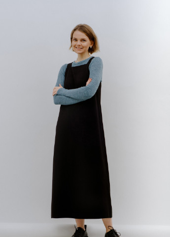 Чорна ділова сукня - сарафан чорного кольору довжиною максі. MONTAKIRA однотонна