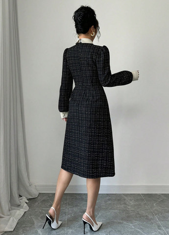 Чорна святковий, ділова сукня а-силует SHEIN в клітинку