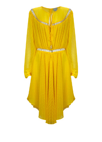 Жовтий святковий жовта шифонова міді сукня з довгими рукавами кльош, з пишною спідницею Finders Keepers однотонна