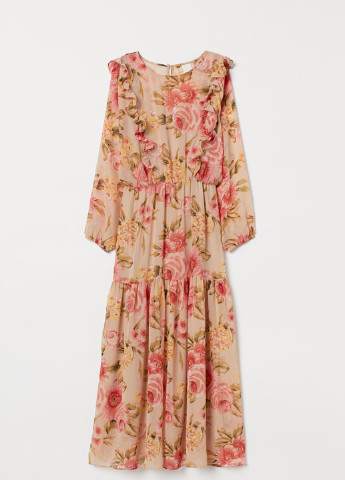 Бежева кежуал плаття, сукня H&M з квітковим принтом
