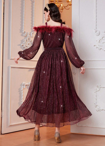 Бордова вечірня сукня з відкритими плечима SHEIN однотонна