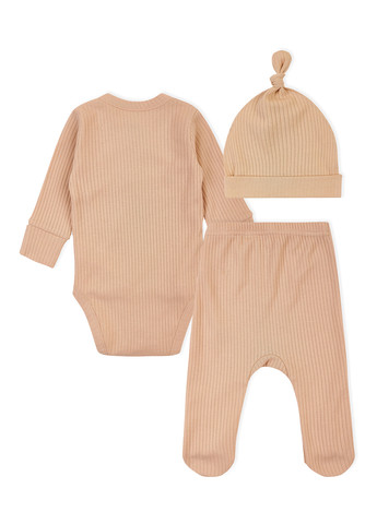 Бежевий демісезонний комплект (шапка, боді, повзунки) KRAKO