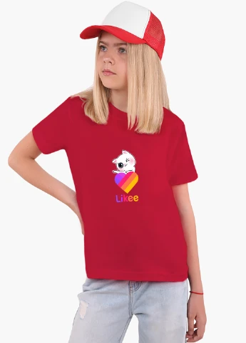 Красная демисезонная футболка детская лайки котик (likee cat)(9224-1595) MobiPrint
