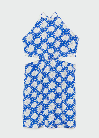 Синее кэжуал платье с открытой спиной Stradivarius с цветочным принтом