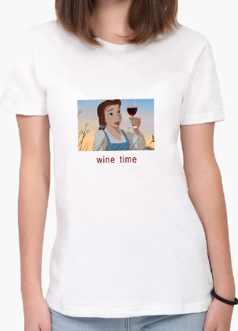 Белая демисезон футболка женская белль с вином красавица и чудовище дисней (belle disney) белый (8976-1429) xxl MobiPrint