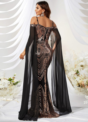 Чорна вечірня сукня годе SHEIN однотонна