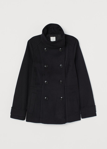 Черное Кэжуал пальто вкорочёне двубортное H&M однотонное