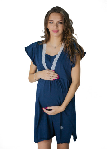 6401(99)02 Ночная рубашка для беременных и кормящих Синяя HN ярина (223390508)