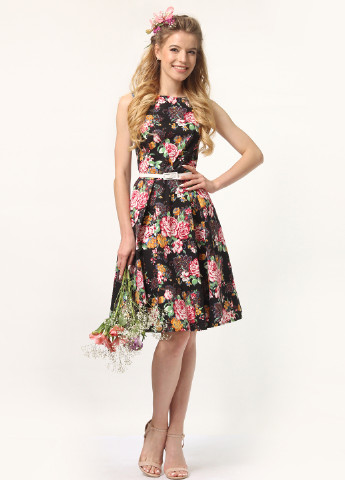 Комбінована кежуал плаття, сукня кльош Lila Kass з квітковим принтом