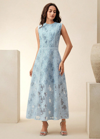 Блакитна святковий, кежуал сукня кльош SHEIN однотонна