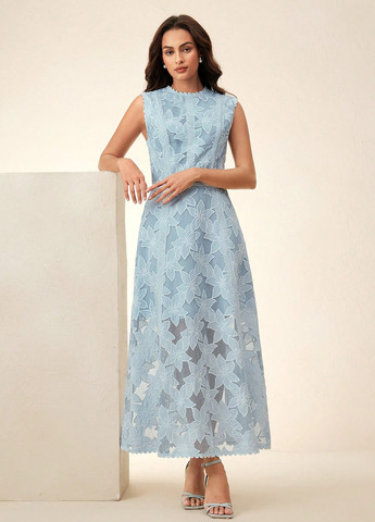 Блакитна святковий, кежуал сукня кльош SHEIN однотонна