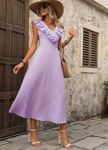 Фіолетова кежуал сукня кльош, з відкритою спиною SHEIN в смужку