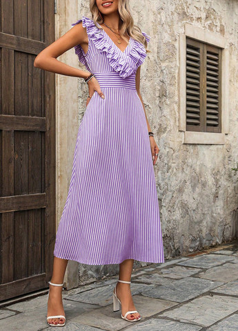 Фіолетова кежуал сукня кльош, з відкритою спиною SHEIN в смужку