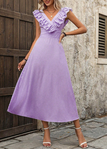 Фіолетова кежуал сукня кльош, з відкритою спиною SHEIN в смужку