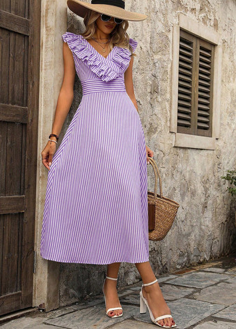 Фіолетова кежуал сукня кльош, з відкритою спиною SHEIN в смужку