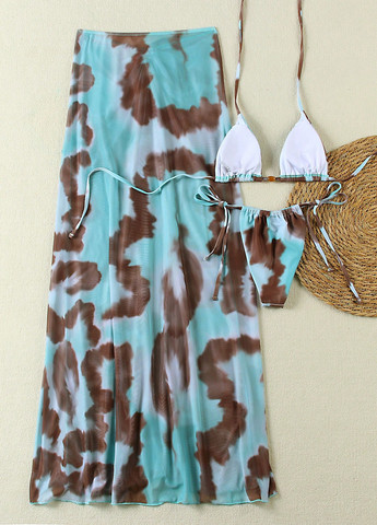 Комбинированный летний купальник (лиф, трусики, юбка) бикини, раздельный SHEIN