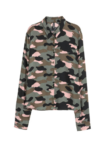 Оливковковая (хаки) кэжуал рубашка камуфляжная H&M