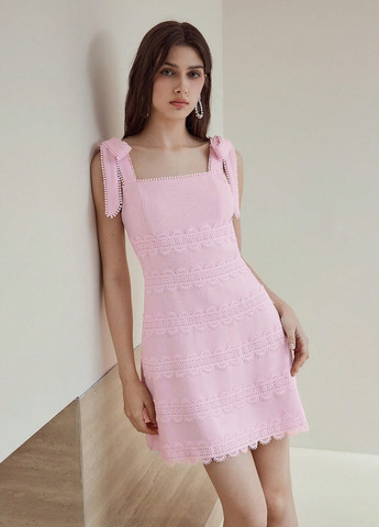 Розовое праздничный, кэжуал платье а-силуэт, с открытыми плечами, с открытой спиной SHEIN однотонное