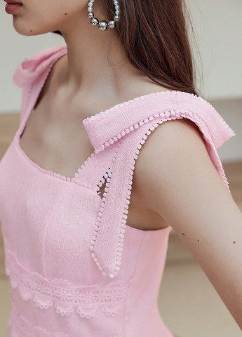 Розовое праздничный, кэжуал платье а-силуэт, с открытыми плечами, с открытой спиной SHEIN однотонное