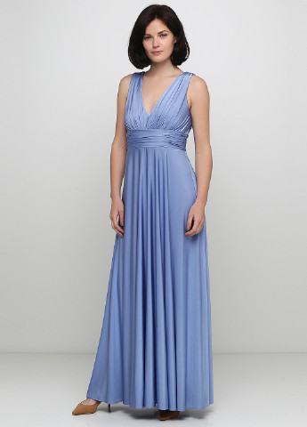 Голубое вечернее платье в греческом стиле, клеш Biba однотонное