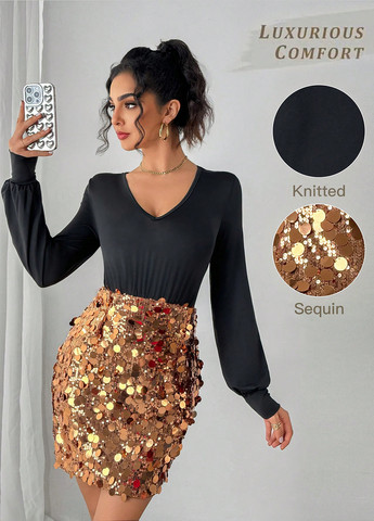 Комбинированное коктейльное, вечернее платье силуэтная SHEIN колор блок