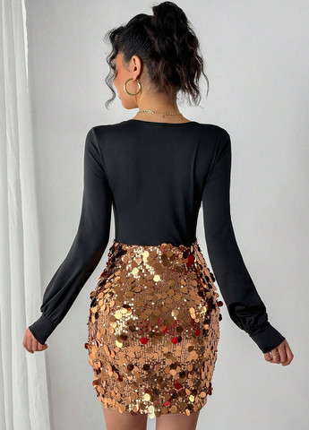 Комбинированное коктейльное, вечернее платье силуэтная SHEIN колор блок