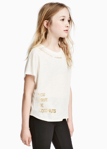Молочна літня футболка з коротким рукавом H&M