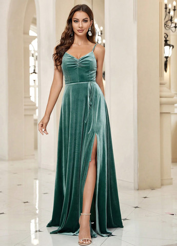 Сіро-зелена святковий, вечірня сукня кльош SHEIN однотонна