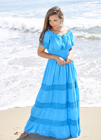 Блакитна пляжна сукня кльош Fresh cotton однотонна