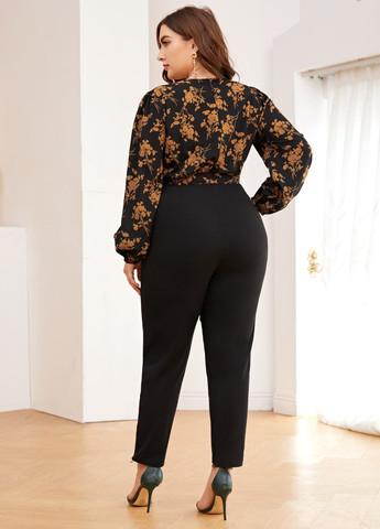 Комбинезон SHEIN комбинезон-брюки цветочный чёрный праздничный, кэжуал полиэстер