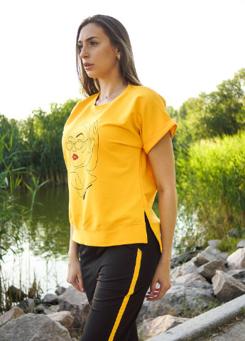 Костюм (футболка, брюки) Cat'rina рисунок жёлтый кэжуал хлопок, трикотаж
