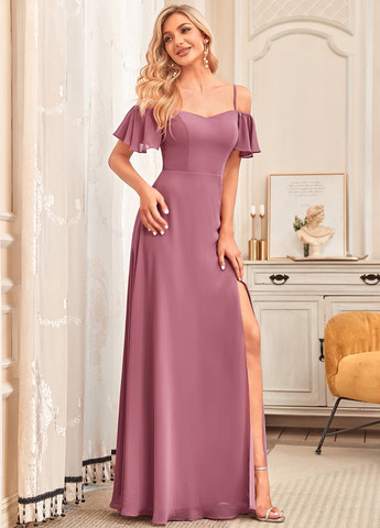 Светло-розовое вечернее платье с открытыми плечами, в стиле ампир SHEIN однотонное