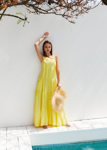Летний женский желтый сарафан из легкого материала Gepur однотонный
