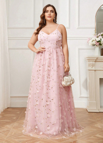 Світло-рожева святковий, вечірня сукня з спідницею-сонце SHEIN однотонна