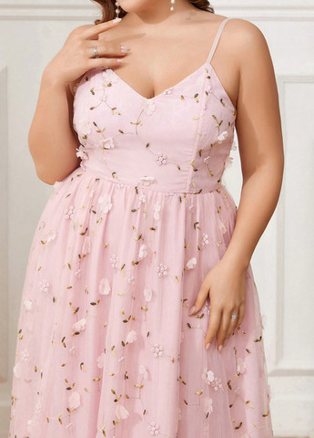 Світло-рожева святковий, вечірня сукня з спідницею-сонце SHEIN однотонна