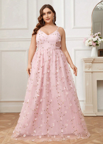 Світло-рожева святковий, вечірня сукня з спідницею-сонце SHEIN однотонна