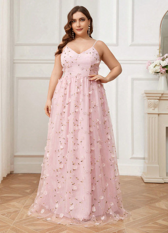 Світло-рожева святковий, вечірня сукня з спідницею-сонце SHEIN однотонна