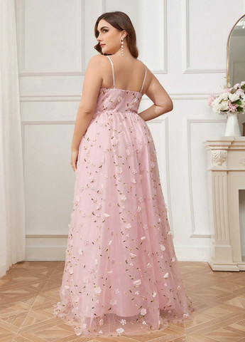 Світло-рожева святковий, вечірня сукня з спідницею-сонце SHEIN однотонна