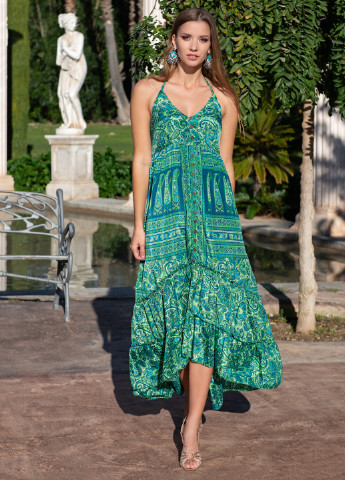 Зеленое пляжное платье а-силуэт, с открытой спиной Fresh cotton турецкие огурцы